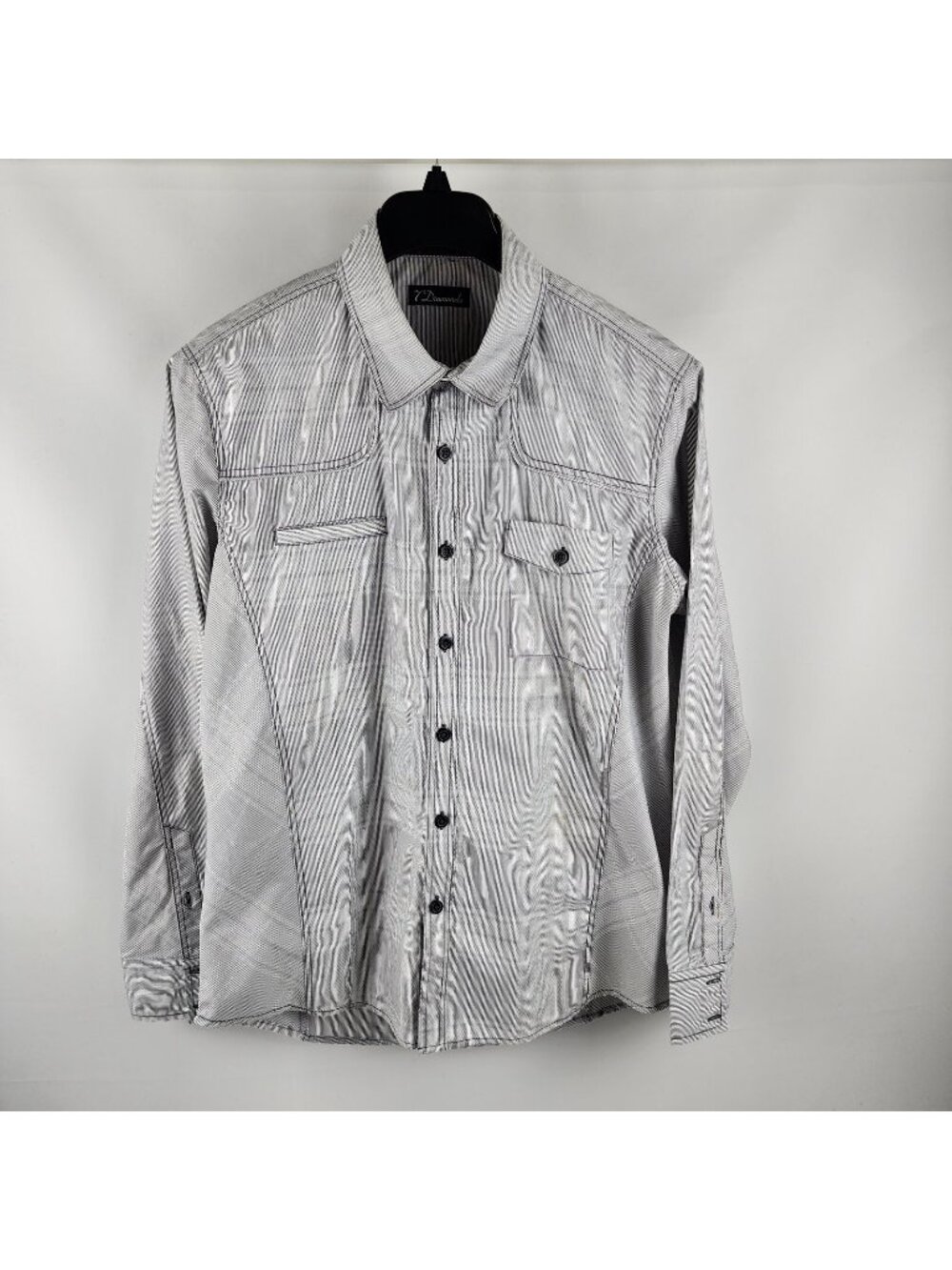 7 Diamonds Shirt Mens Large Silver Gray Stripe Button Up